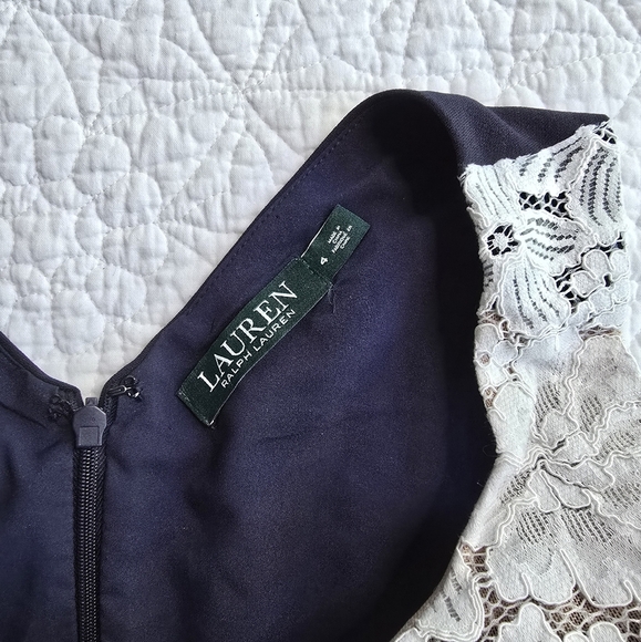 Lauren Ralph Lauren White Navy Lace Overlay Sleeveless Crepe Dress Size 4 - Picture 5 of 14